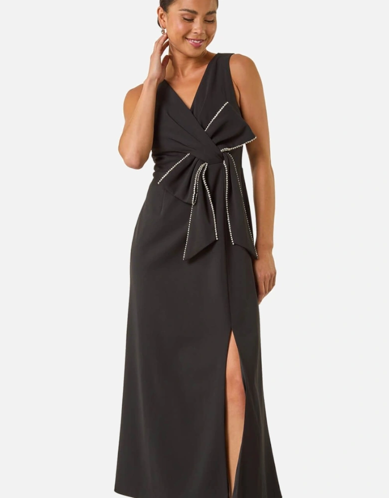 Petite Diamante Bow Trim Maxi Dress