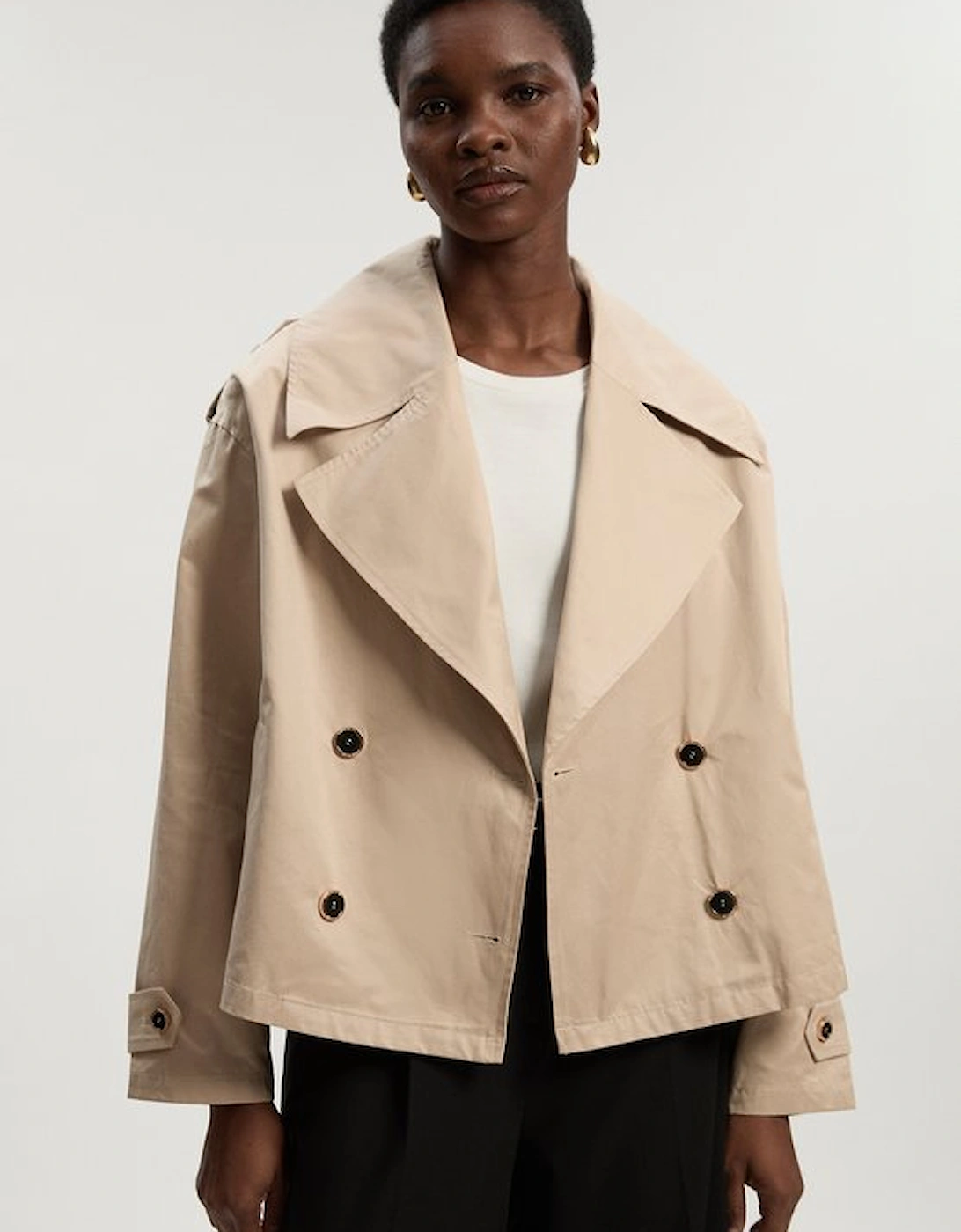 Cotton Relaxed Short Trench Coat