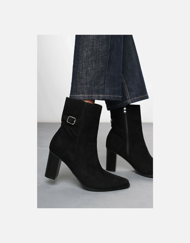 'Jolie' Suede Mid Heel Ankle Boots with Side Buckle