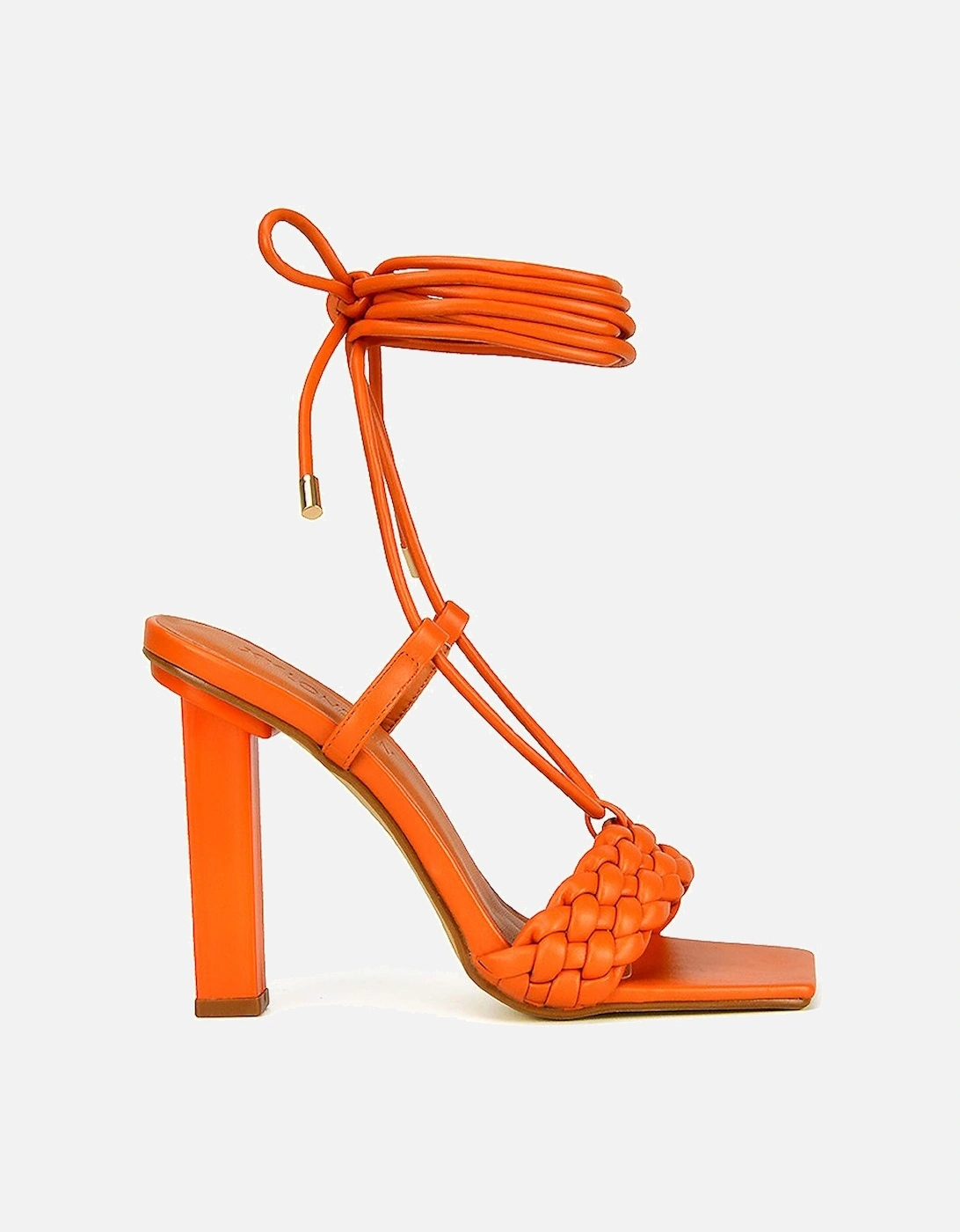 'Mira' Woven Strap Lace Up Strappy Block Square Toe Heels, 2 of 1