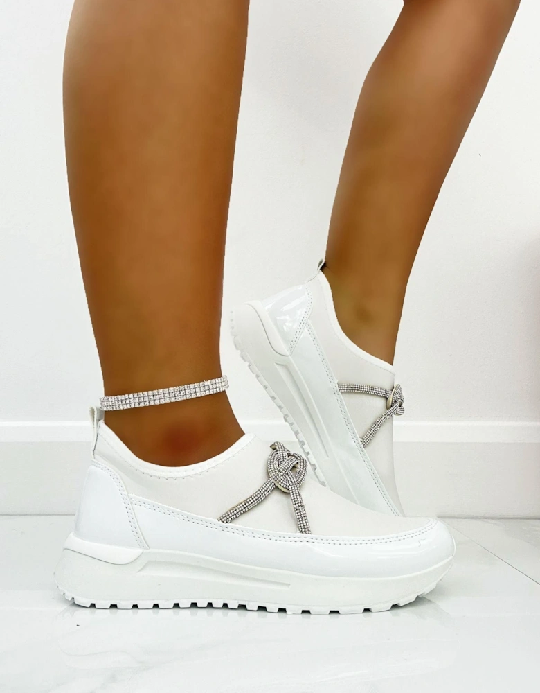 Crystal Embellished Slip On Wedge Trainers