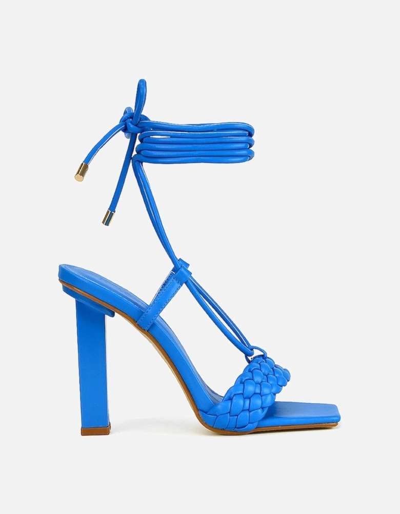 'Mira' Woven Strap Lace Up Strappy Block Square Toe Heels