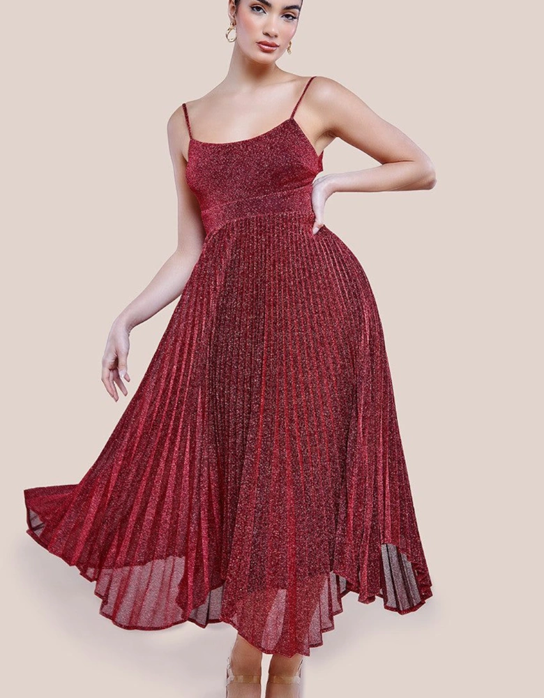 Tie Back Pleated Lurex Skater Midi Dress
