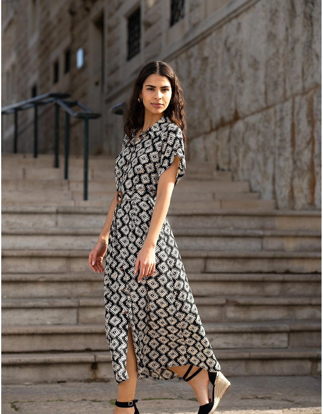 Black Viscose Midi Shirt Dress With Matching Belt, 2 of 1