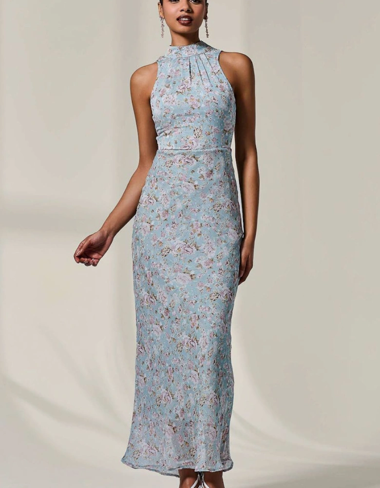 Chiffon Halter Neck Maxi Dress