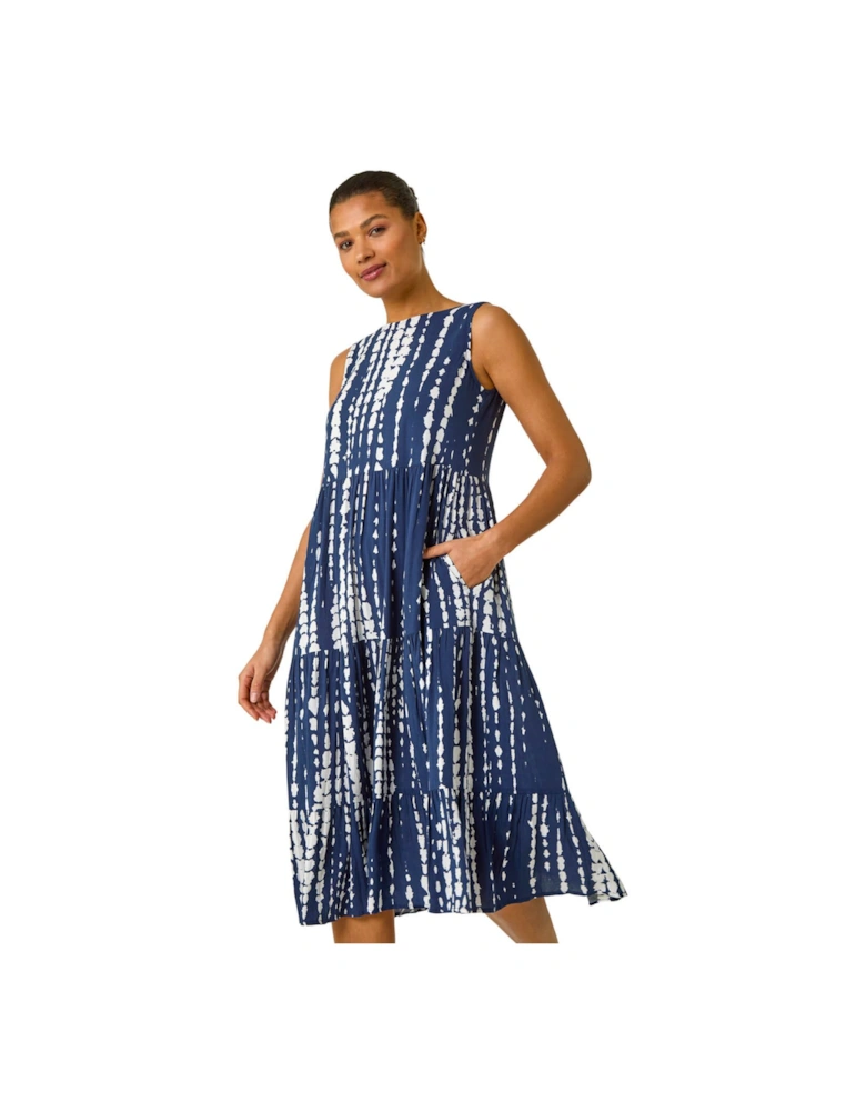 Tie Dye Print Smock Midi Dress