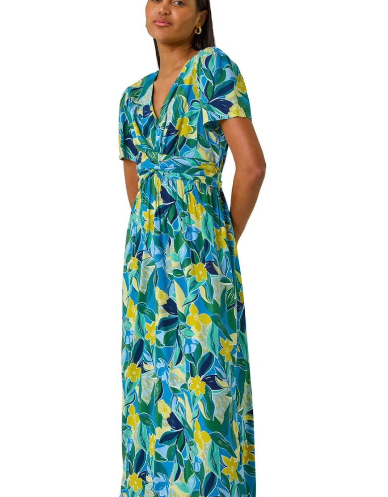 Floral Print Crossover Midi Dress