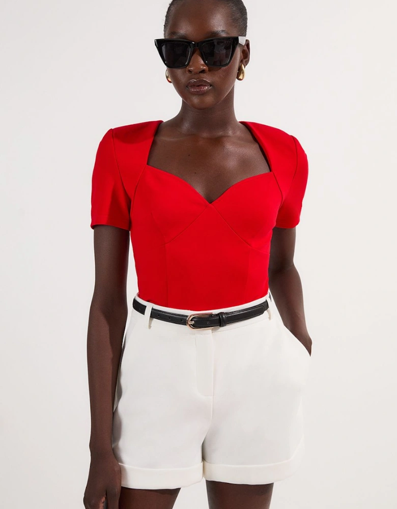 Ponte Short Sleeve Sweetheart Neckline Bodysuit