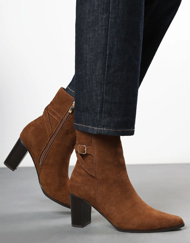 'Jolie' Suede Mid Heel Ankle Boots with Side Buckle