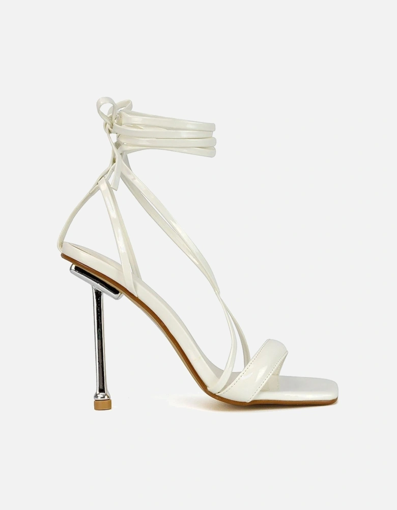 'Rayne' Lace Up Strappy Square Stiletto High Heel Sandals