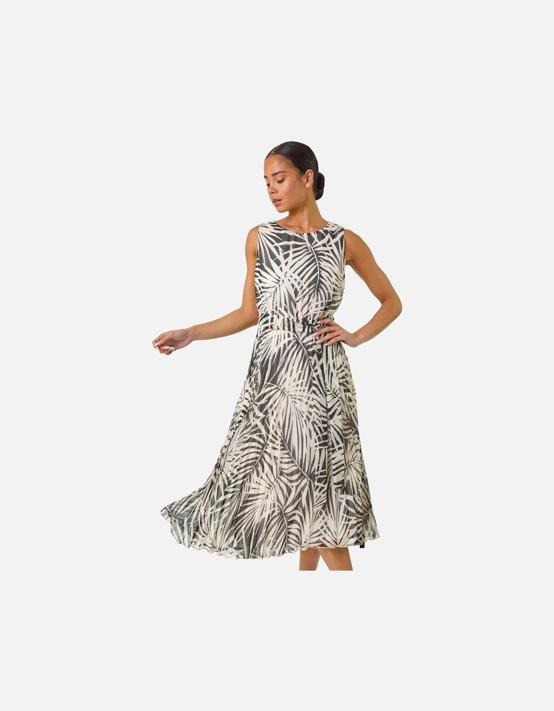 Petite Leaf Print Pleated Midi Dress, 2 of 1