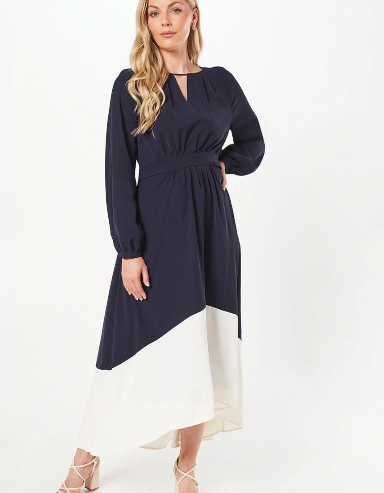 Colour Block Belted High Low Maxi Dress
