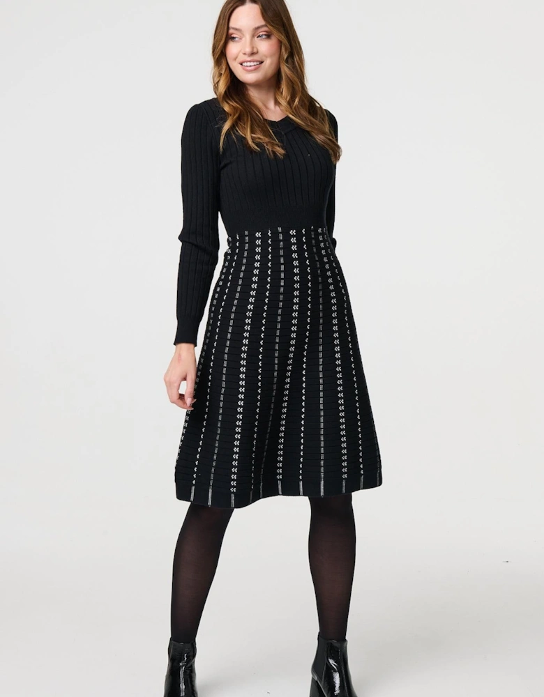 Striped Long Sleeve Midi Knit Dress