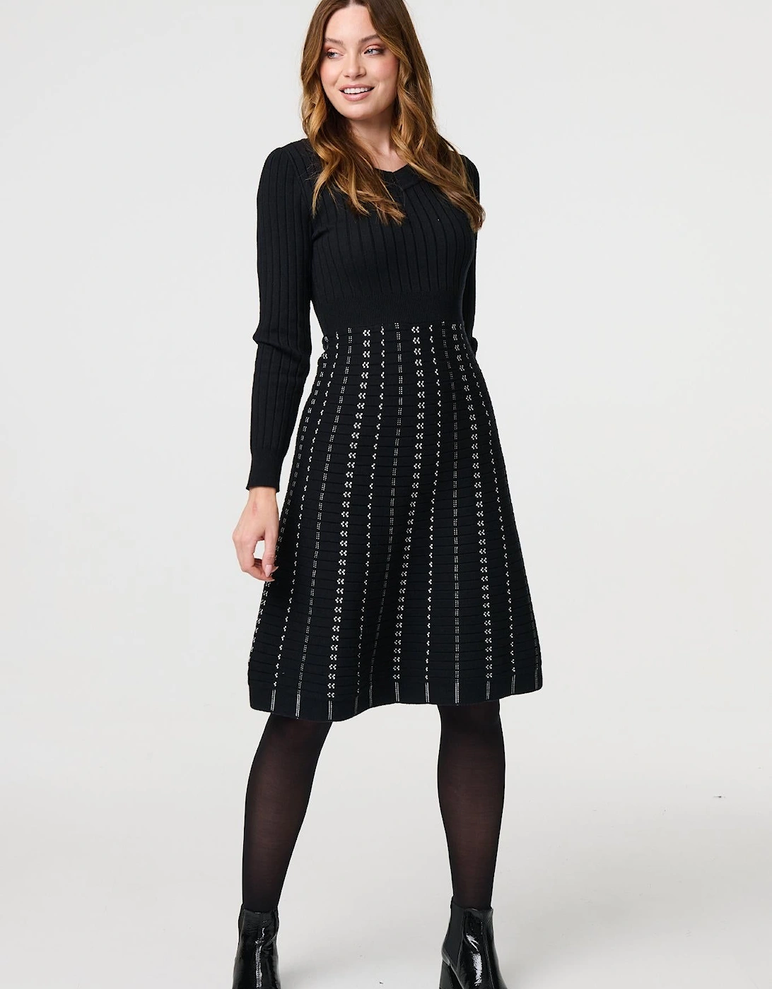 Striped Long Sleeve Midi Knit Dress, 2 of 1