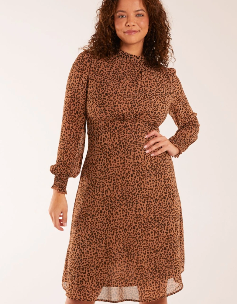 Long Sleeve Shirring Cuff Swing Dress