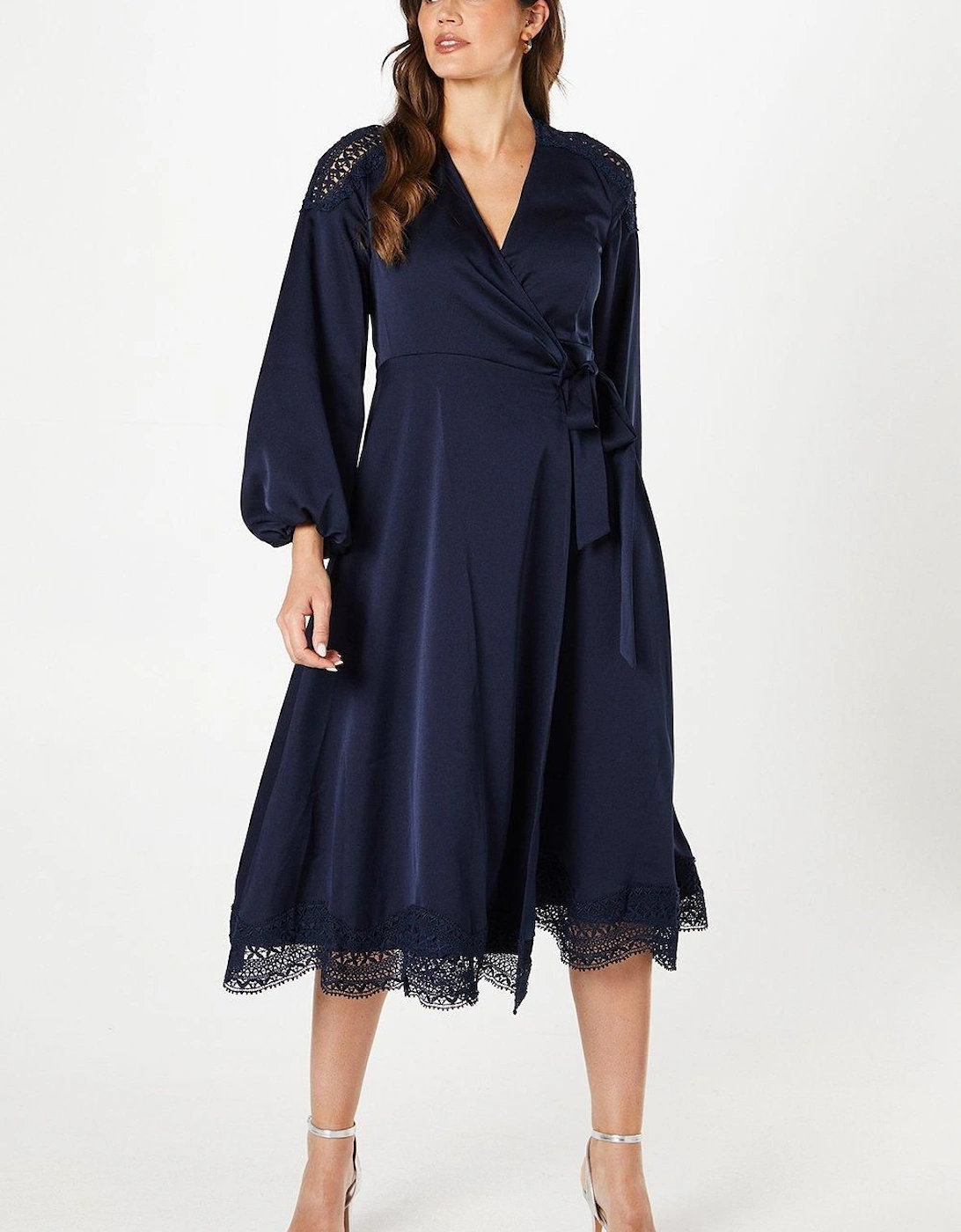 Lace Insert Wrap Midi Dress, 2 of 1