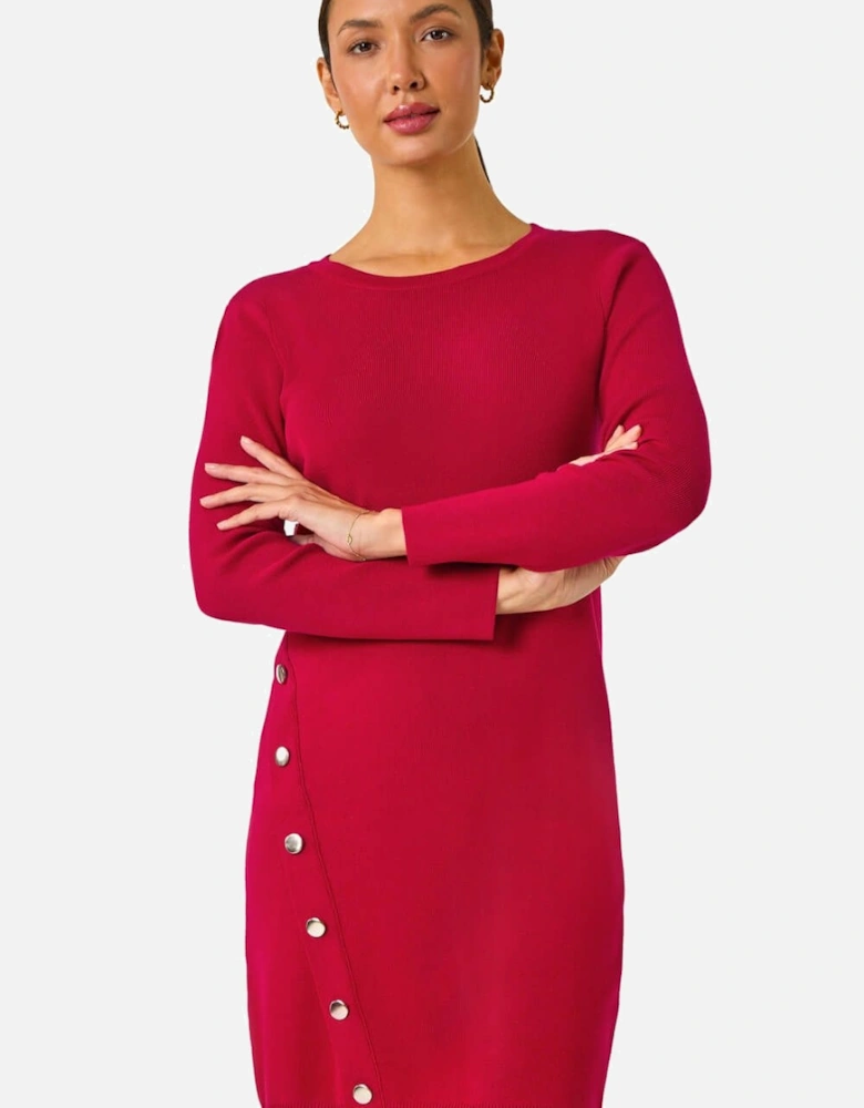 Side Button Detail Knitted Dress