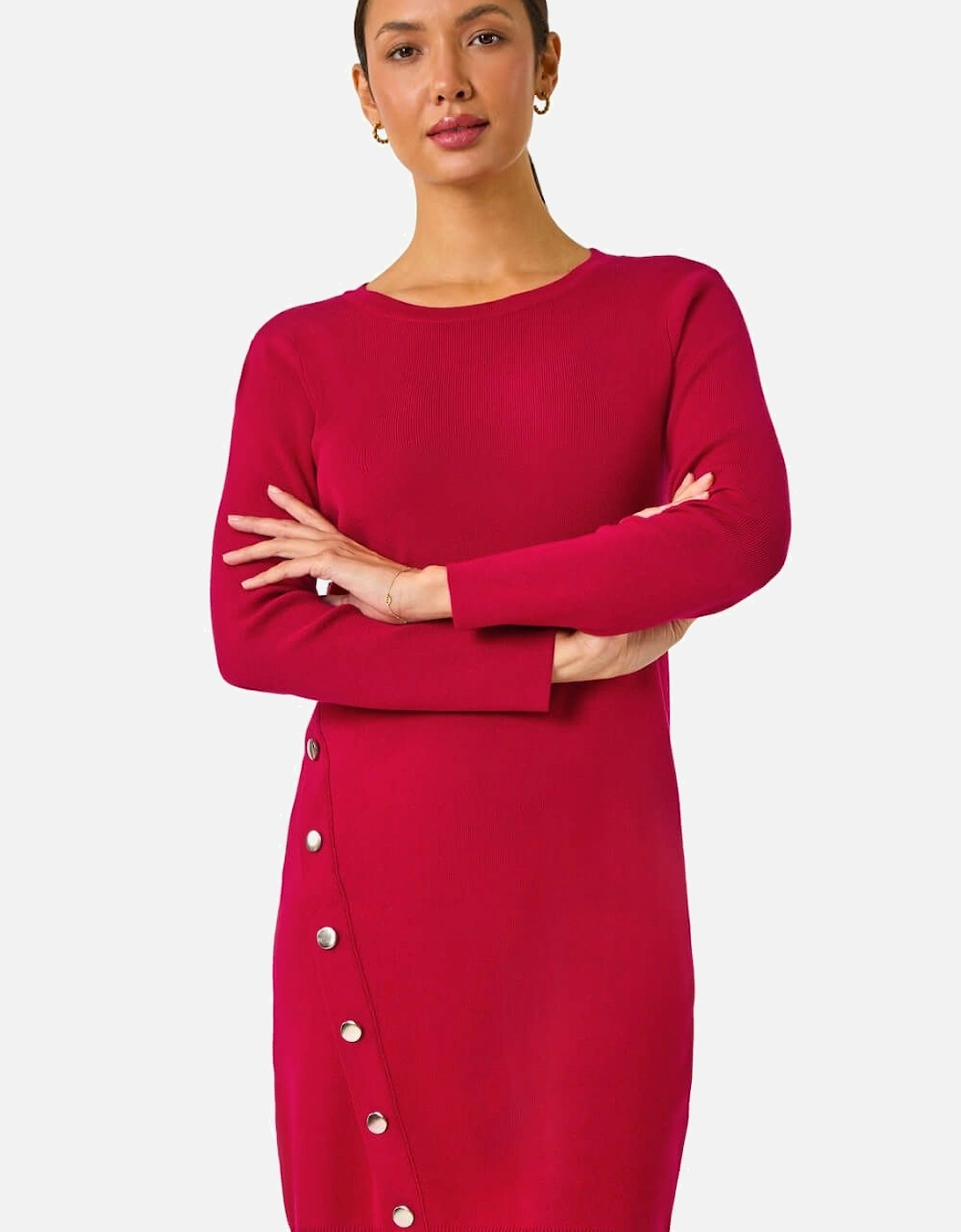 Side Button Detail Knitted Dress, 2 of 1