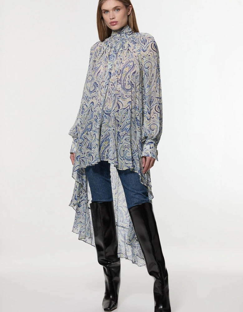 Viscose Crinkle Paisley Frill Detail Tunic