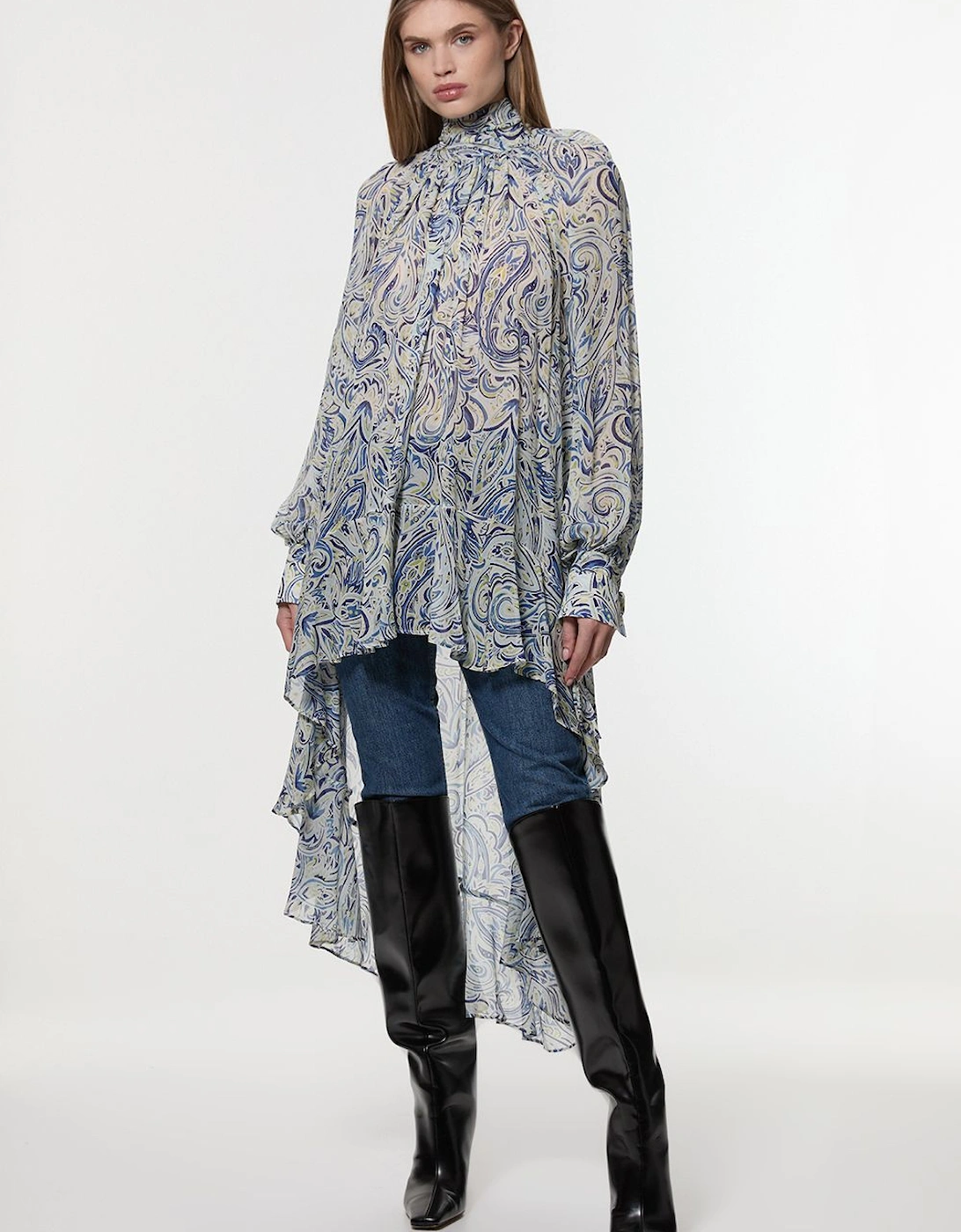 Viscose Crinkle Paisley Frill Detail Tunic, 2 of 1