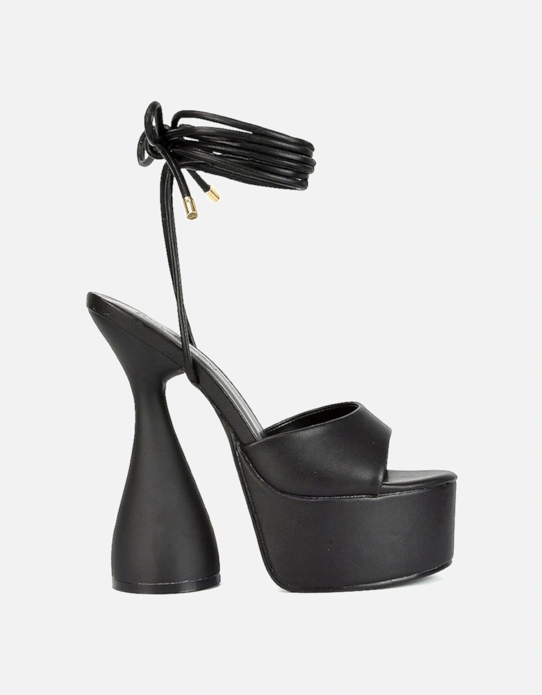 'Celeste' Lace Up Peep Toe Platform Sculptured Cylinder High Heel Sandals
