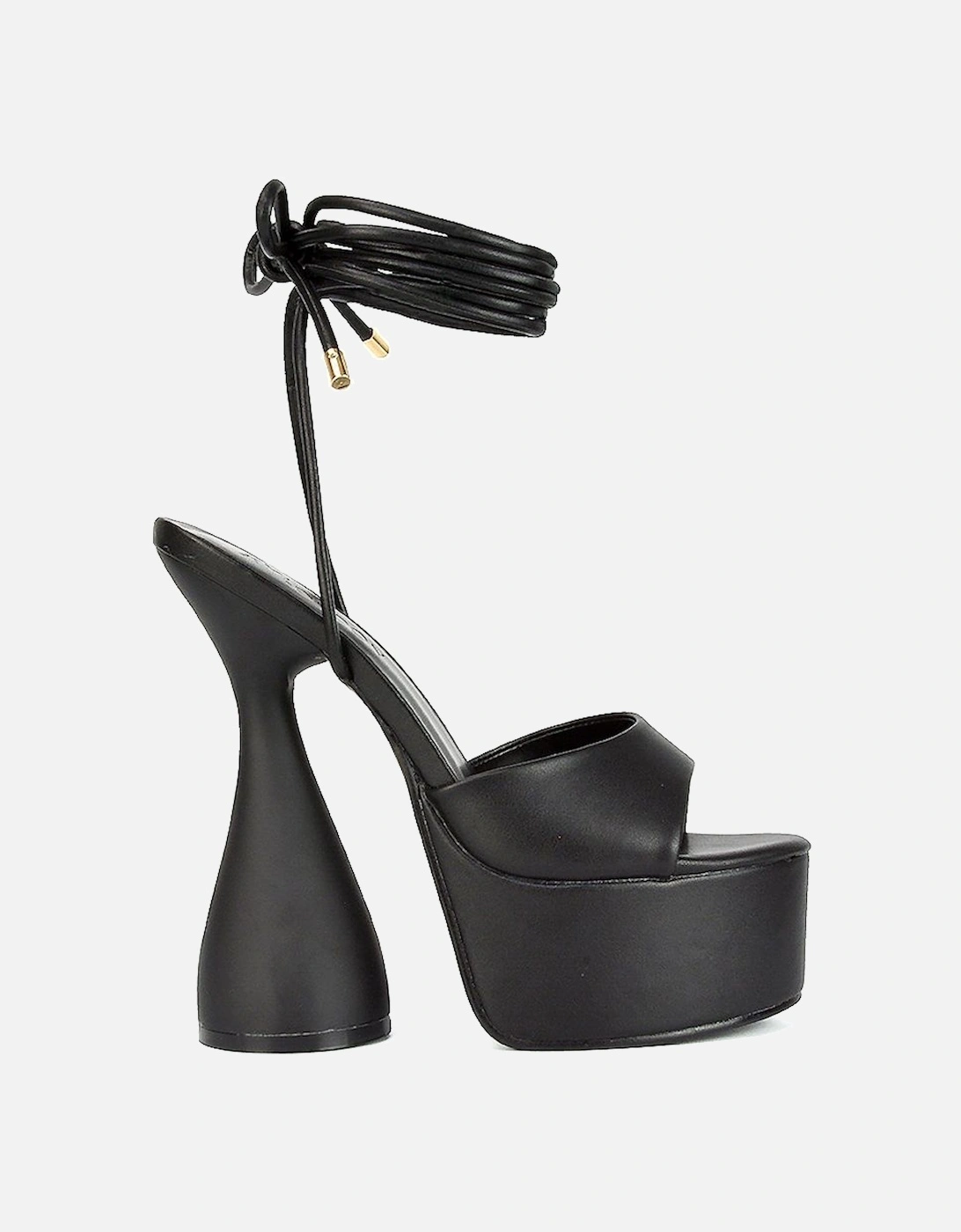 'Celeste' Lace Up Peep Toe Platform Sculptured Cylinder High Heel Sandals, 2 of 1