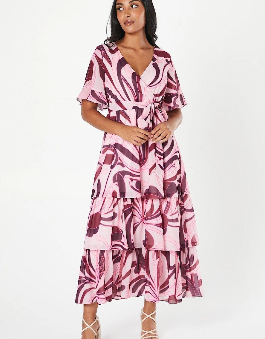 Petite Abstract Print Ruffle Midi Dress, 2 of 1