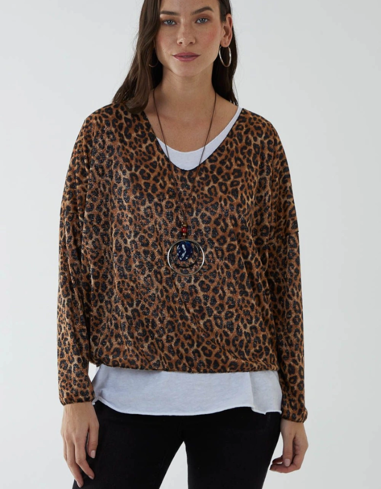 Leopard Glitter Necklace  3 in 1 Top