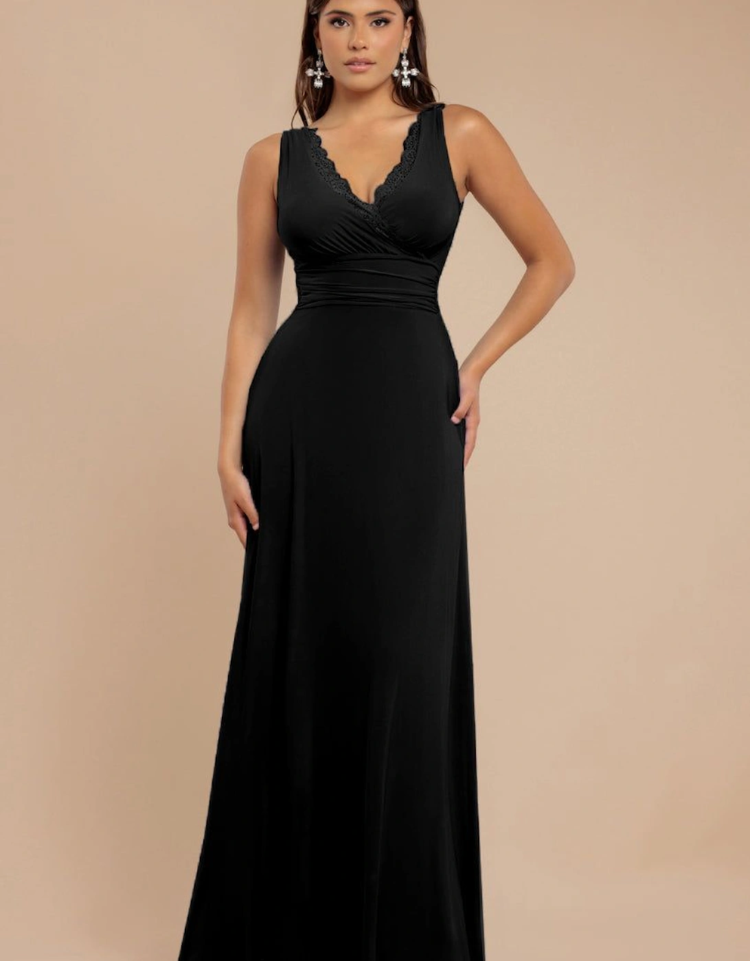Diamante & Scalloped Lace Neck Maxi Dress, 2 of 1