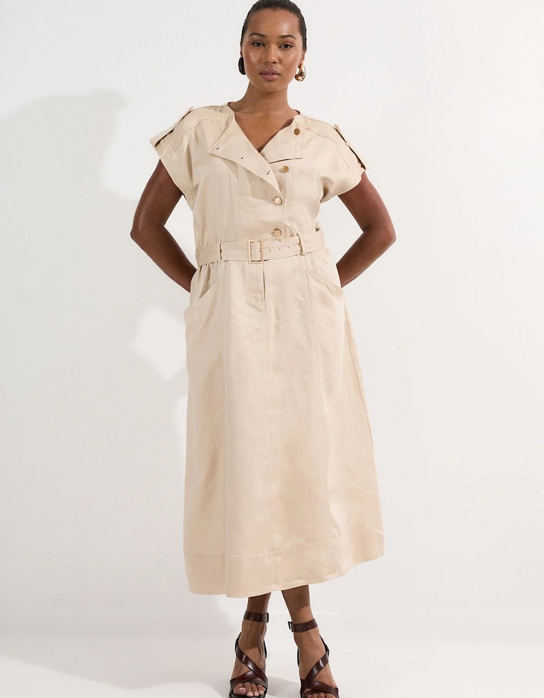 Plus Size Soft Twill Relaxed Midi Dress, 2 of 1