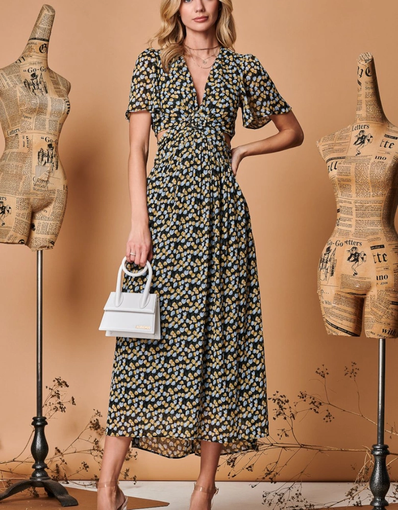 Plunge Neckline Keyhole Chiffon Maxi Dress