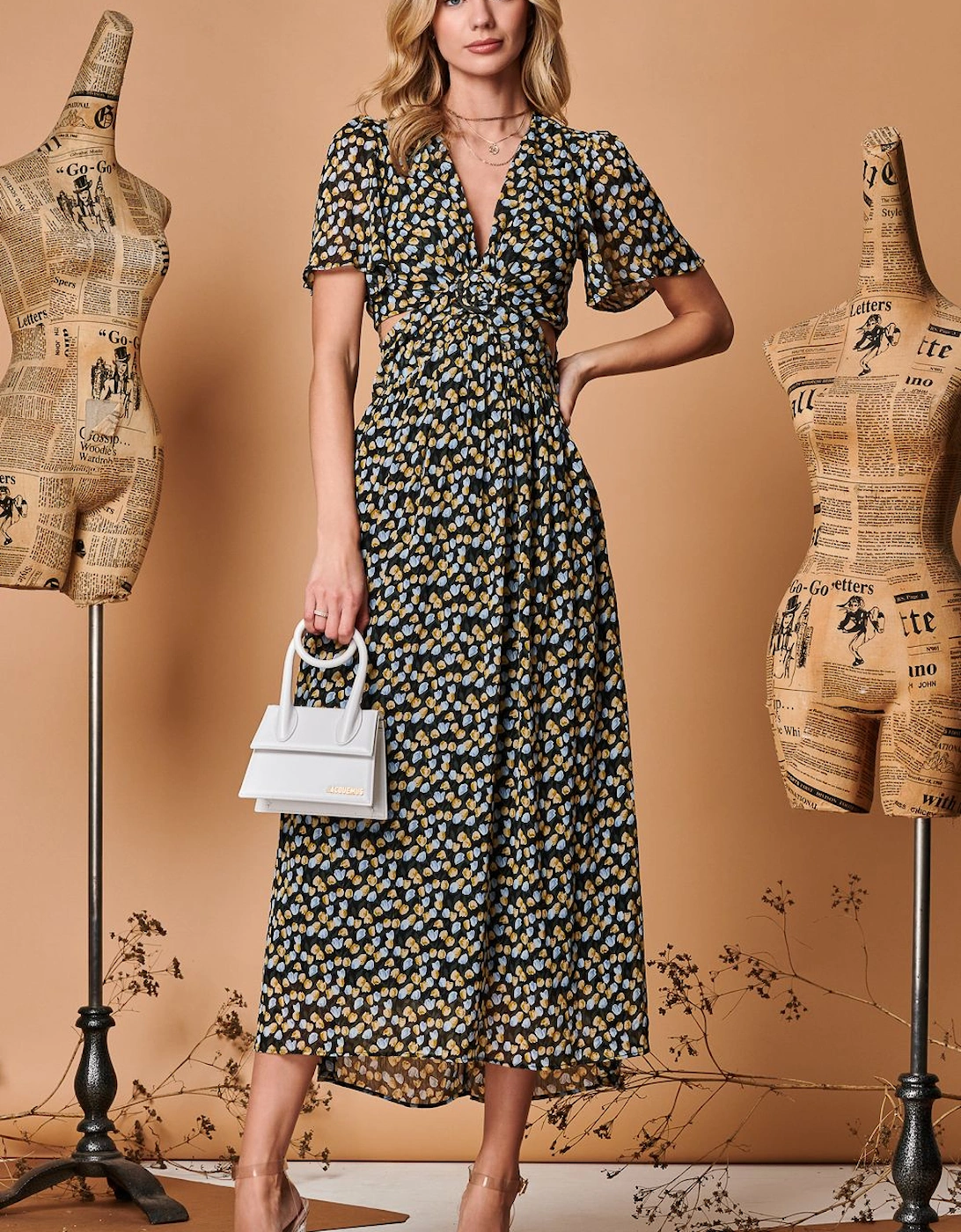 Plunge Neckline Keyhole Chiffon Maxi Dress, 2 of 1