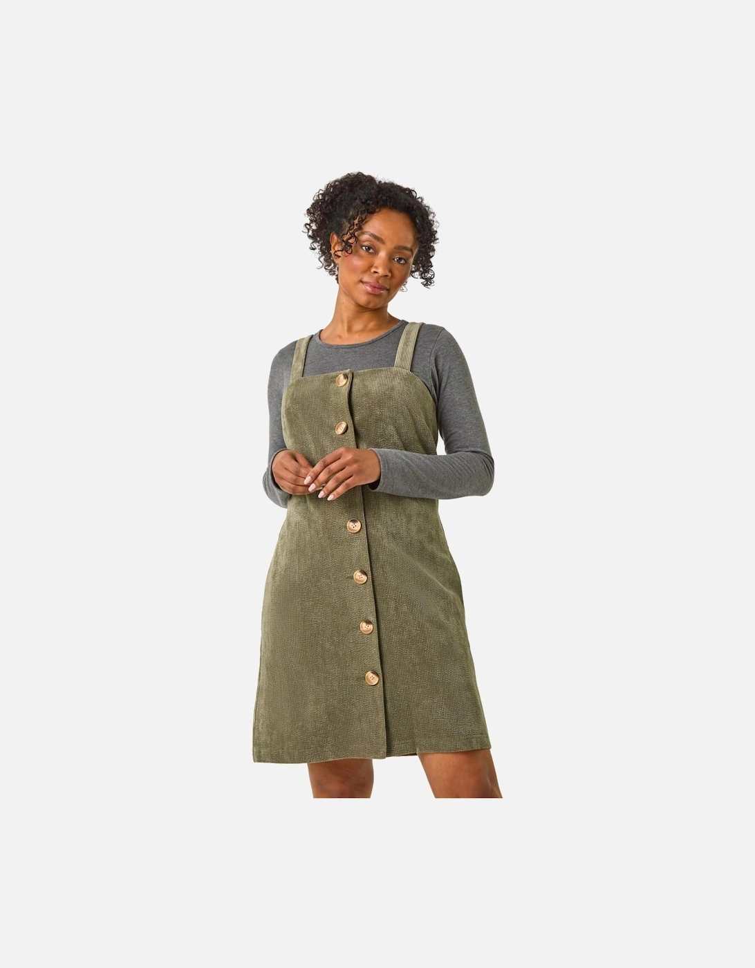 Petite Corduroy Pinafore Button Dress, 2 of 1