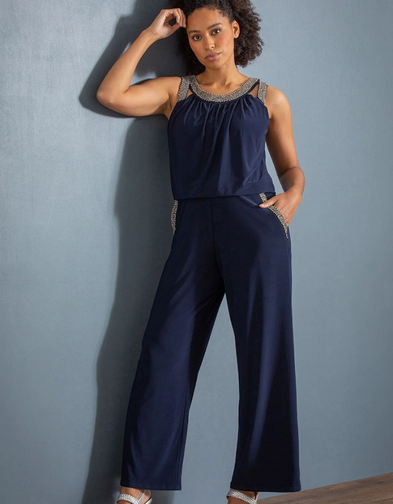Beaded Trim Embellished Jumpsuit