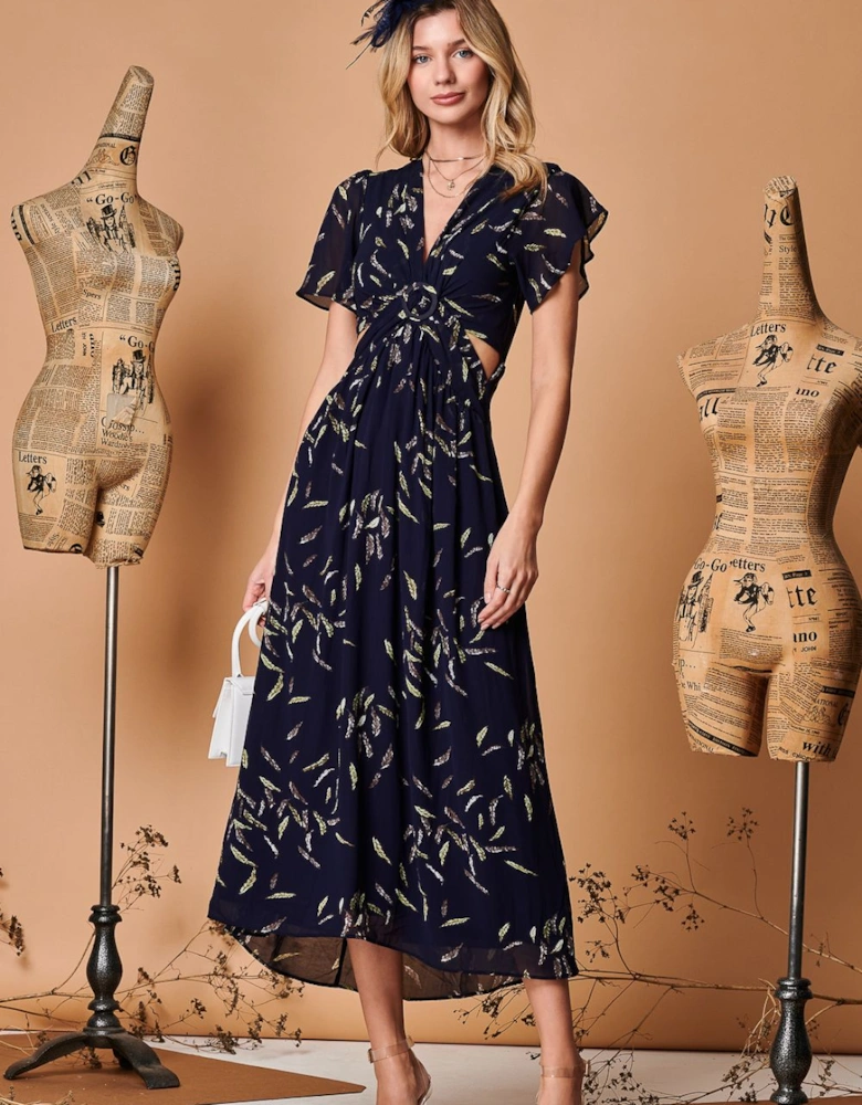 Plunge Neckline Keyhole Chiffon Maxi Dress