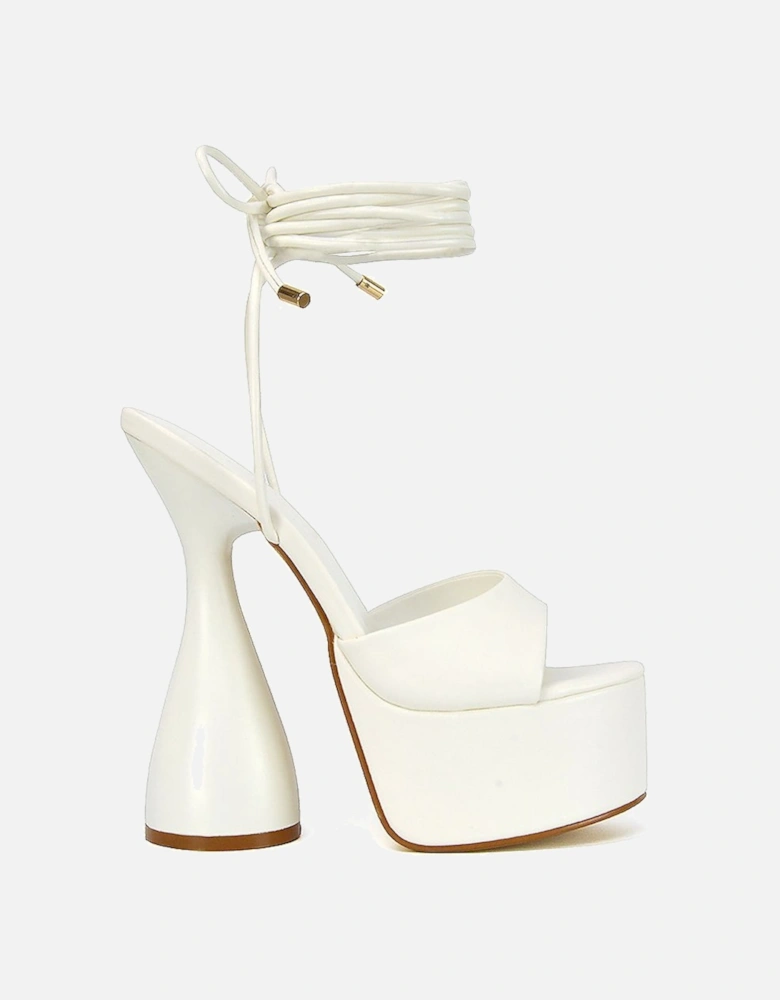 'Celeste' Lace Up Peep Toe Platform Sculptured Cylinder High Heel Sandals