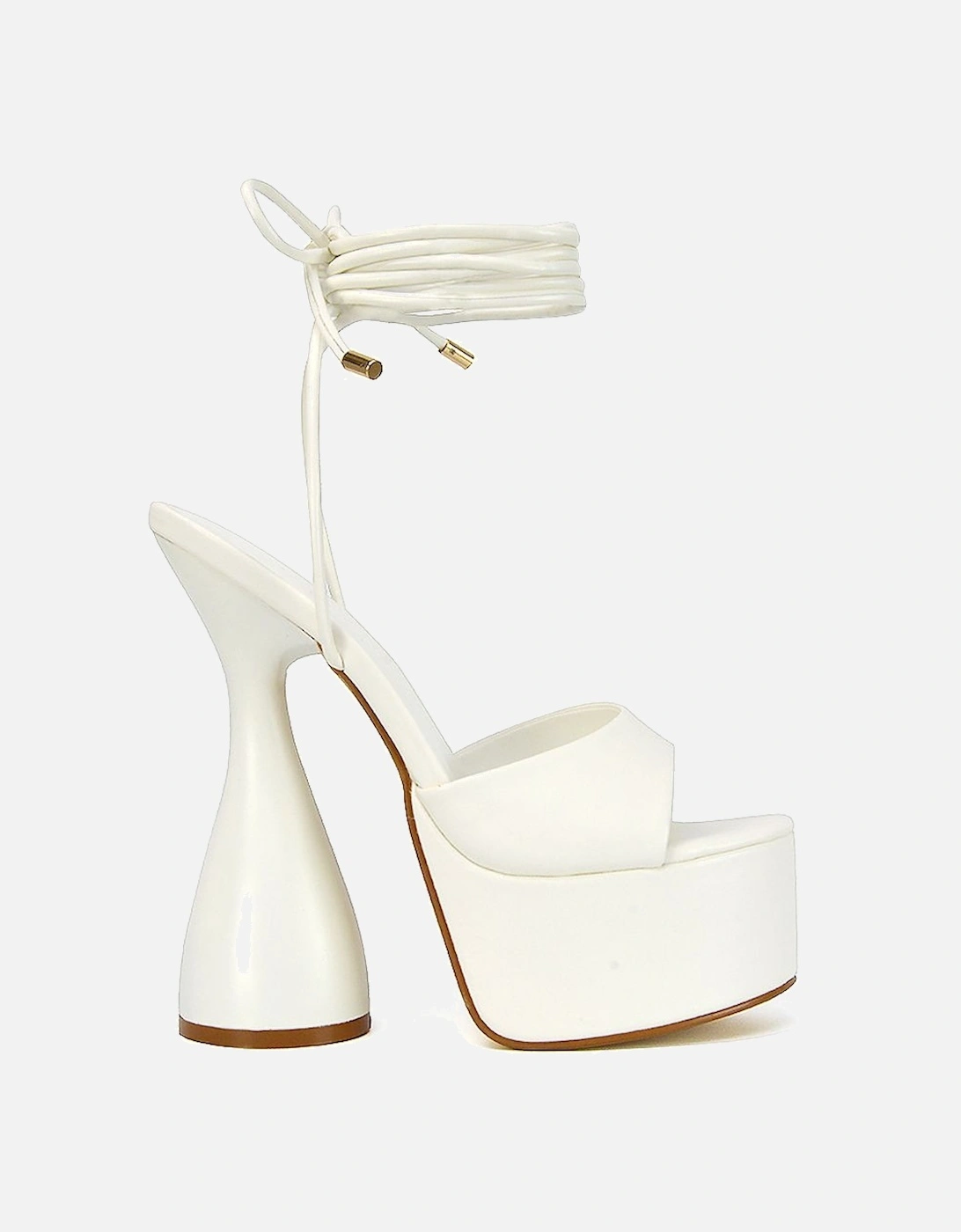'Celeste' Lace Up Peep Toe Platform Sculptured Cylinder High Heel Sandals, 2 of 1