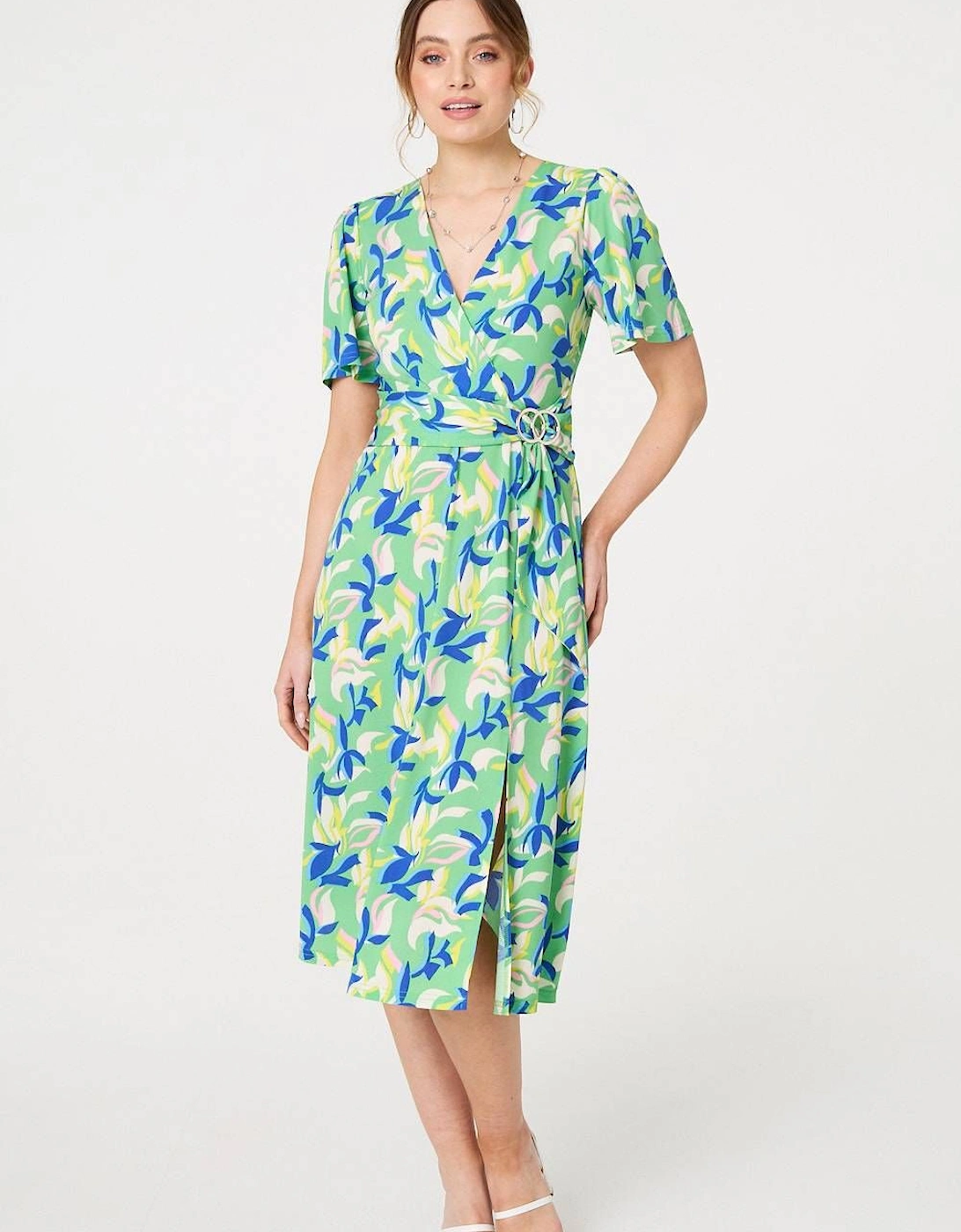 Printed Belt Detail Wrap Midi Dress, 2 of 1