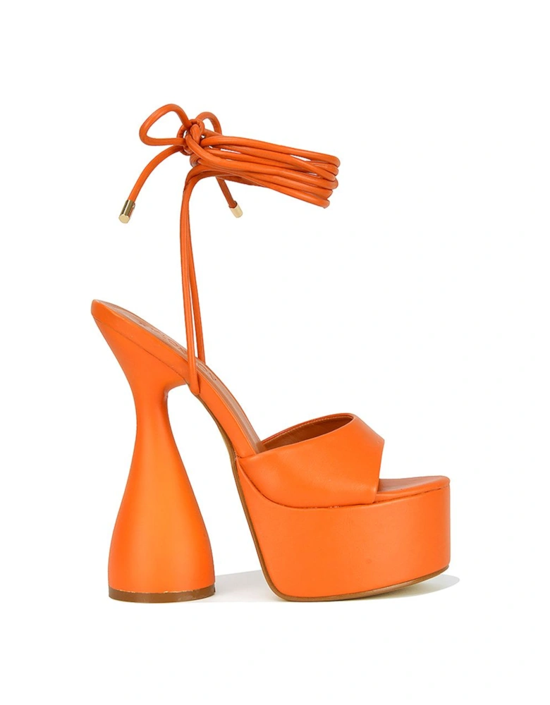 'Celeste' Lace Up Peep Toe Platform Sculptured Cylinder High Heel Sandals