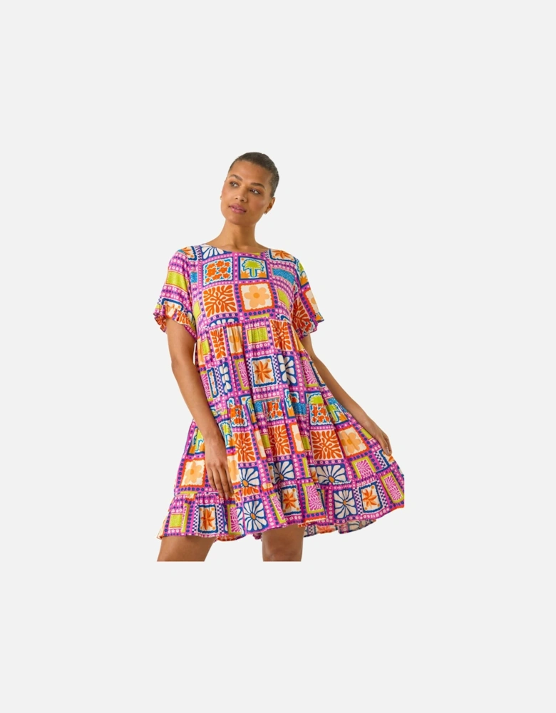 Tiled Tiered Frill Smock Dress