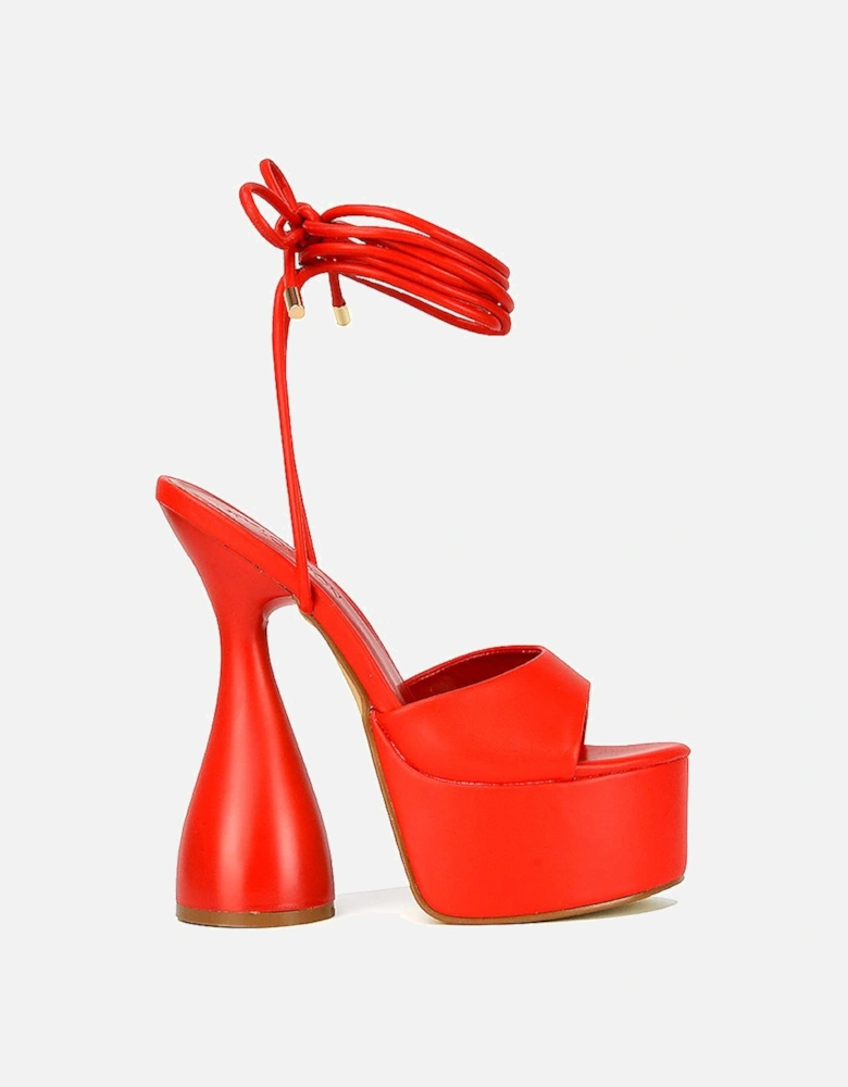 'Celeste' Lace Up Peep Toe Platform Sculptured Cylinder High Heel Sandals