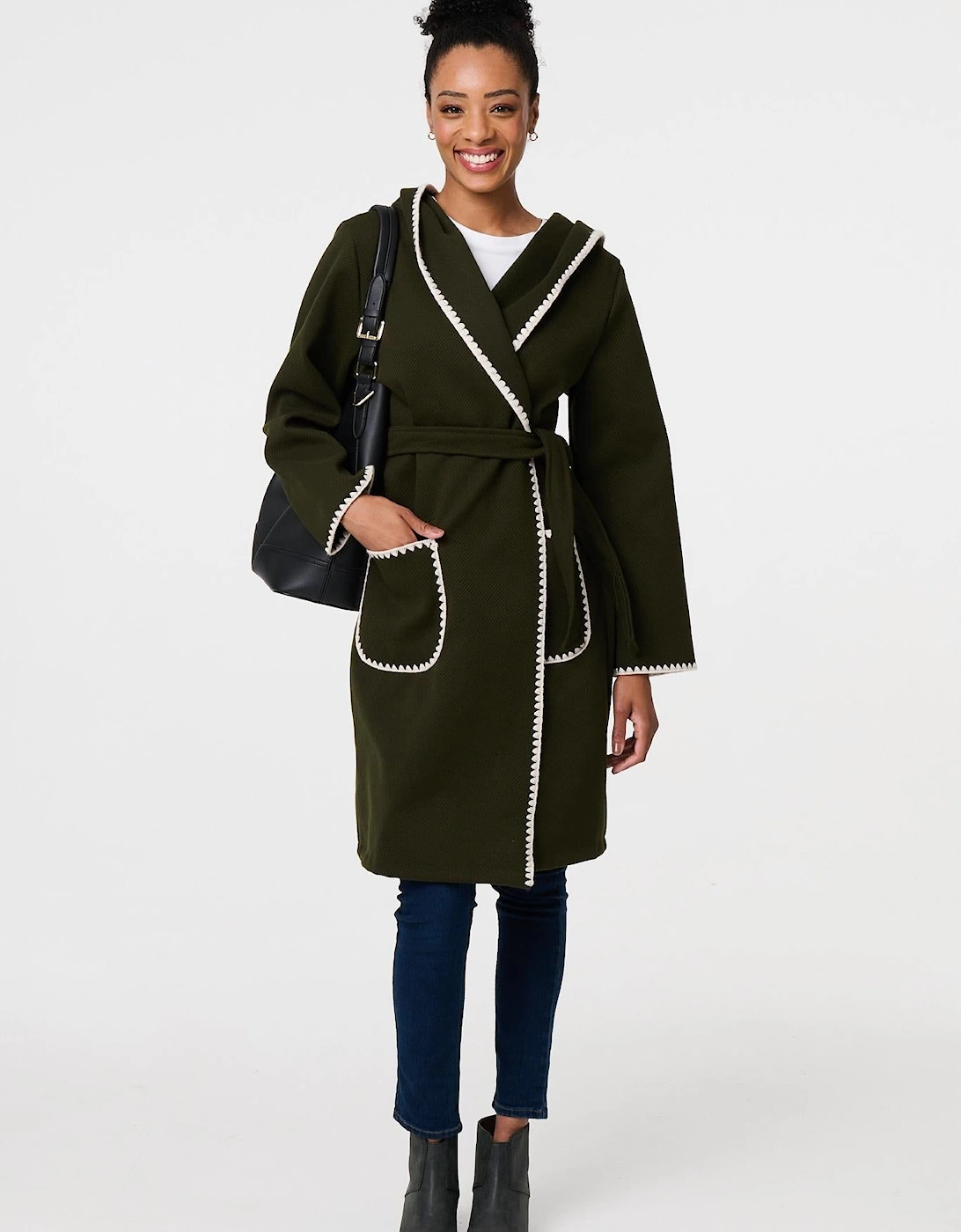 Blanket Stitch Tie Waist Longline Coat, 2 of 1