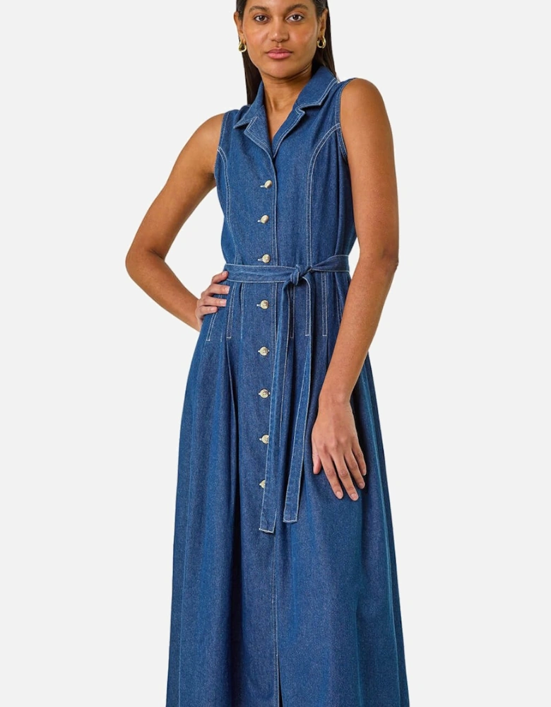 Denim Button Through Midi Dress