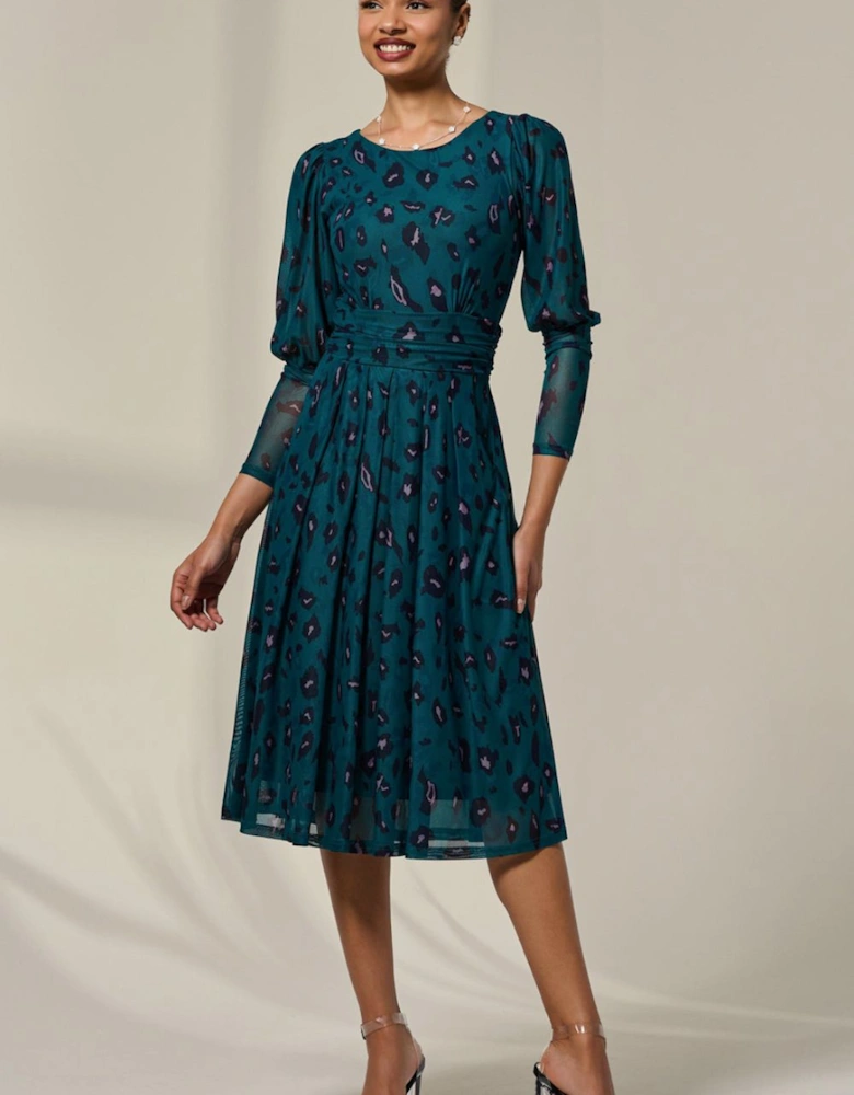 Mesh Puff Long Sleeve Midaxi Dress