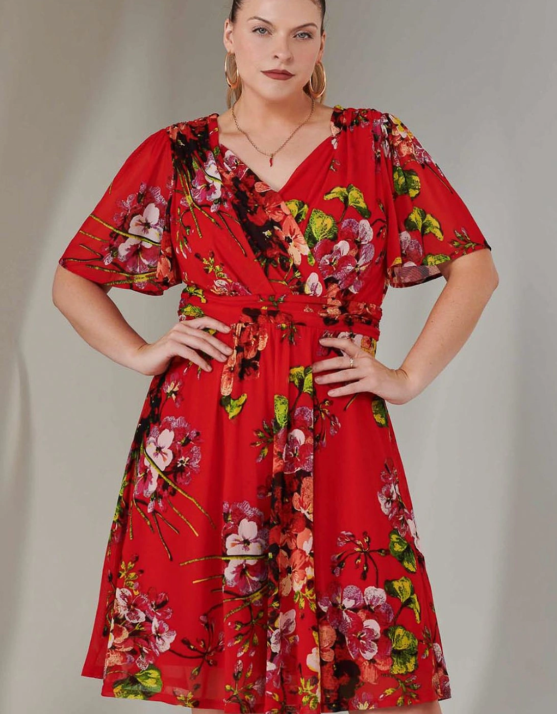 Print Mesh Flare Dress, 2 of 1