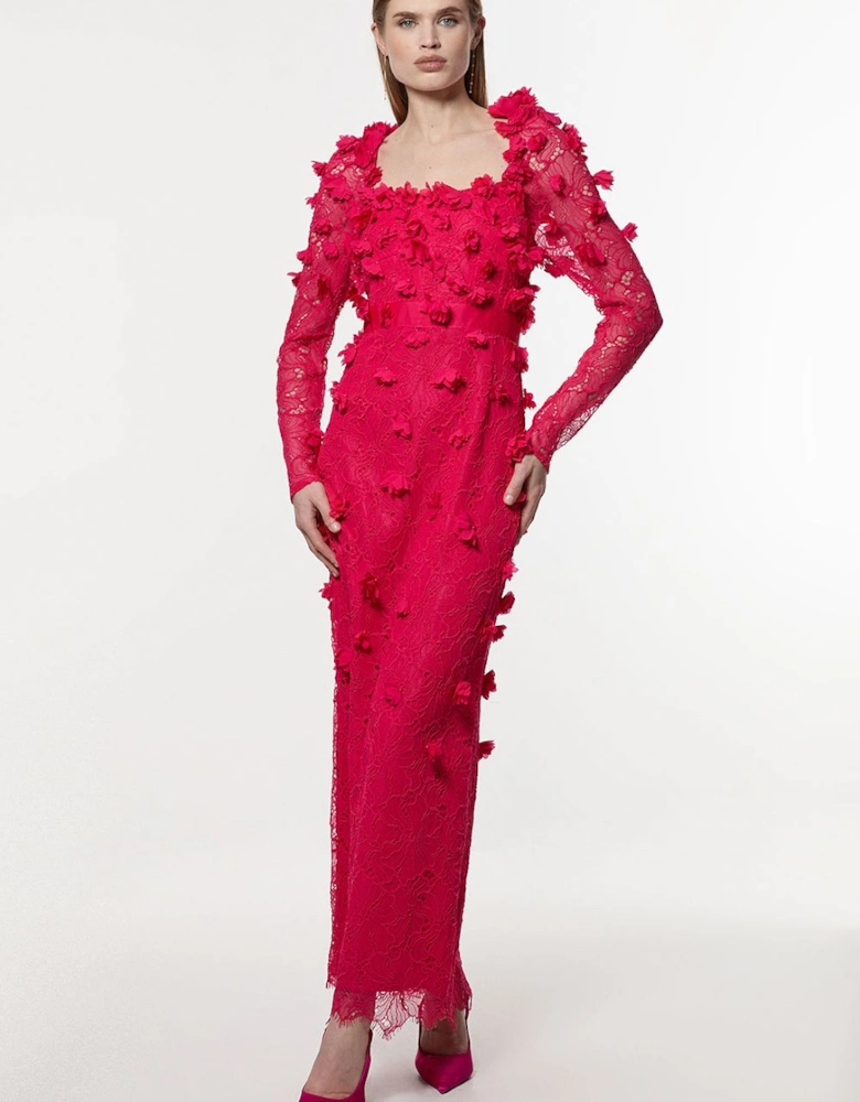 Petite Lace Petal Applique Woven Midi Dress