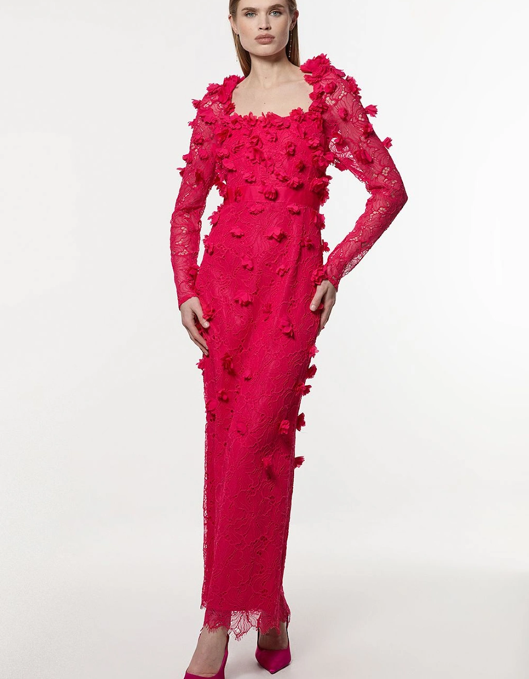 Petite Lace Petal Applique Woven Midi Dress, 2 of 1