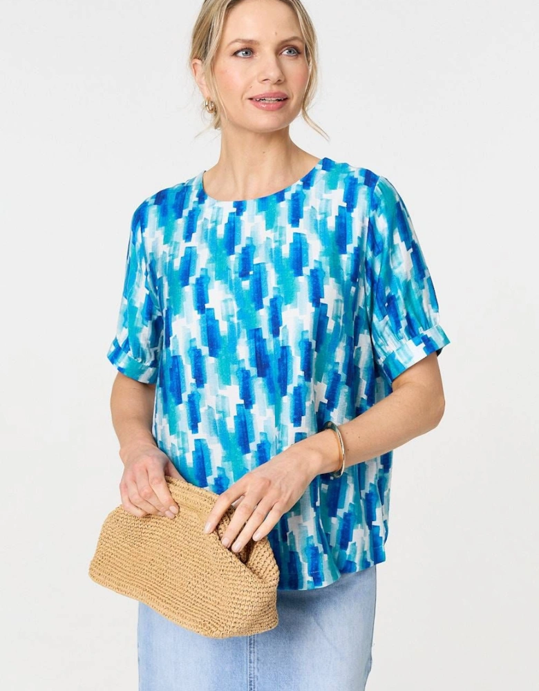 Printed 1/2 Turn-Up Sleeve Blouse