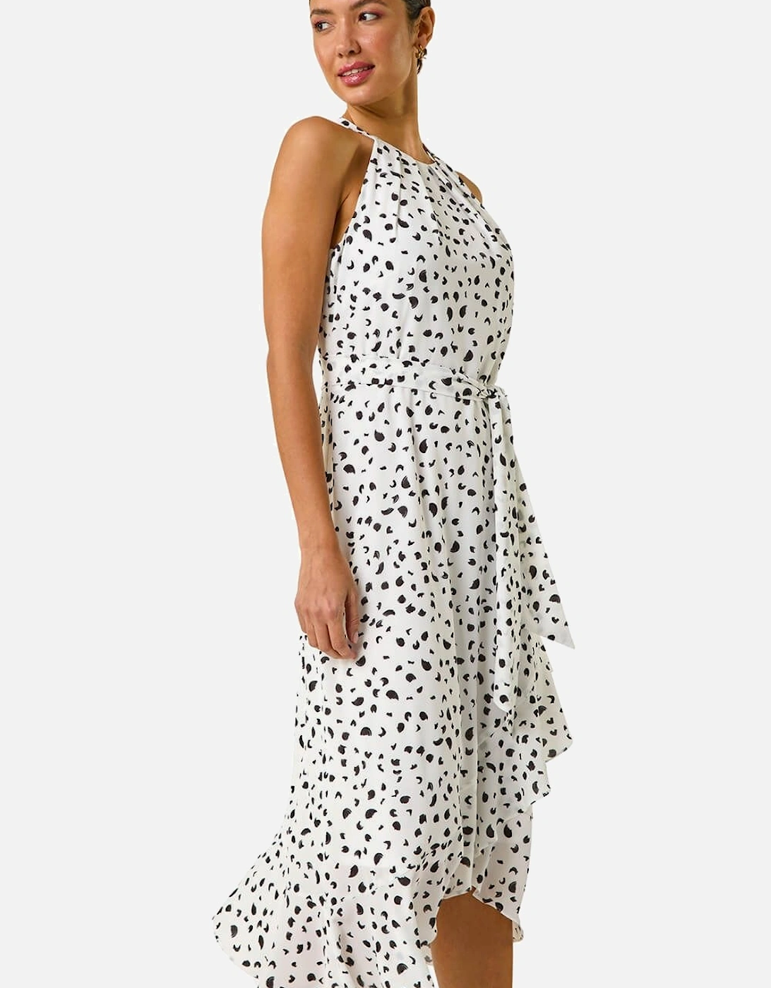 Spot Print Frill Hem Halter Dress, 2 of 1