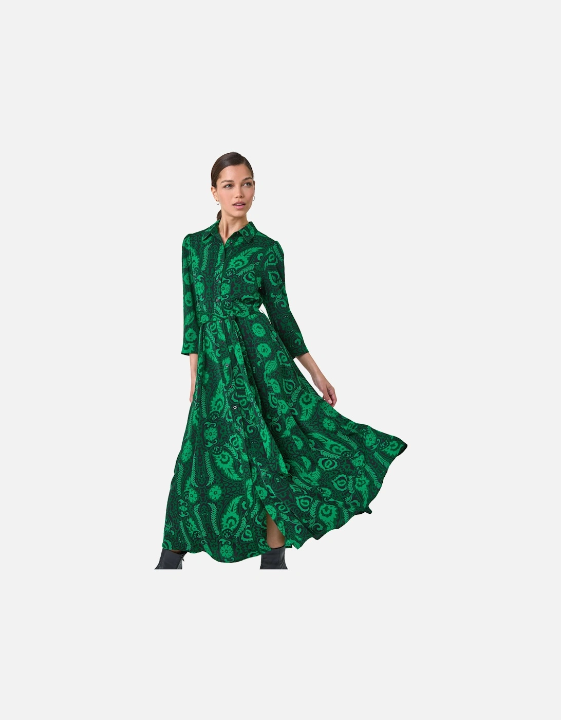 Floral Leaf Print Midi Shirt Dress, 2 of 1